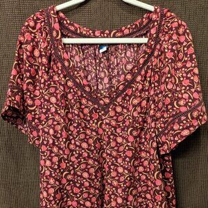 Old Navy Womens Plus Size 2XL Floral V-Neck Short Sleeve Blouse